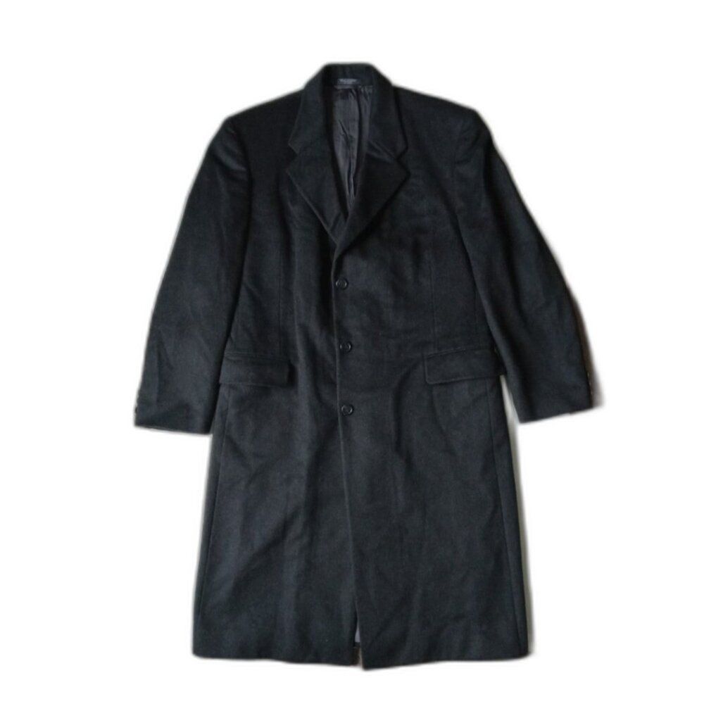 Vintage Petrocelli Black Wool Cashmere Blend Long Lined Winter Coat Men's L44
